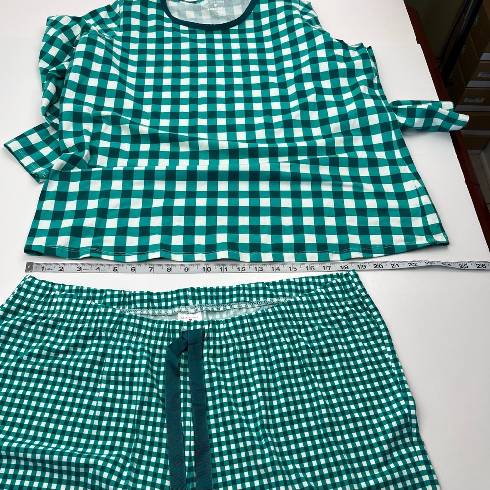 Draper James x Lands’ End Green White Checker Gingham Women 1X 16W - 18W Pajamas - Picture 7 of 13